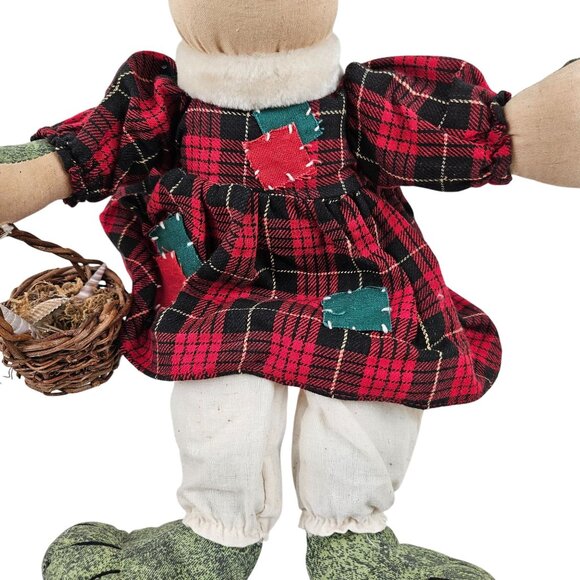 Christmas Frog Shelf Sitter Plush Doll Basket Dress Apron Croaks Jingle Bells - Picture 5 of 9